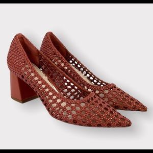 Zara Woven Pointed Toe Chunky Heels